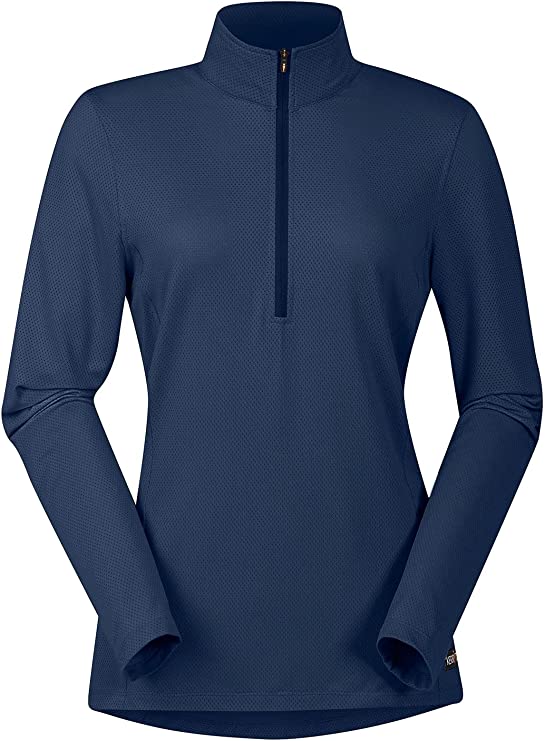 Front view of navy Kerrits Ice Fil Lite Women's Long Sleeve Riding Shirt