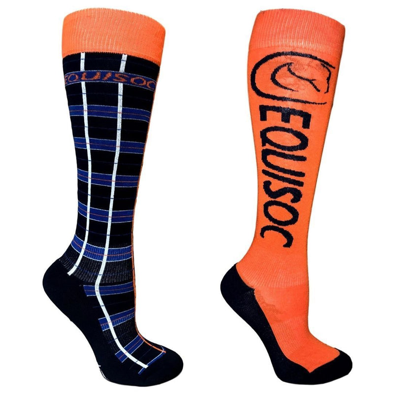 EquiSoc Ladies Boot Socks 2 Pair Set Socks EquiSoc Plaid Navy/Orange 