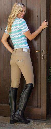 Side view of Khaki Goode Rider Signature Knee Patch Breech 24L