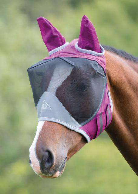 Shires Deluxe Fly Mask With Ears Fly Masks Shires Cob Burgundy 