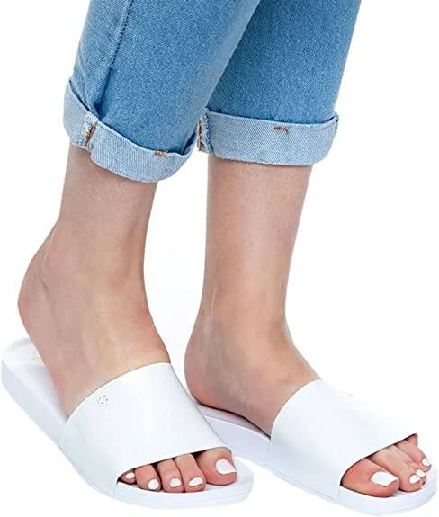 Lady wearing White Gold Petite Jolie PJ5494 Slide Women's Sandals