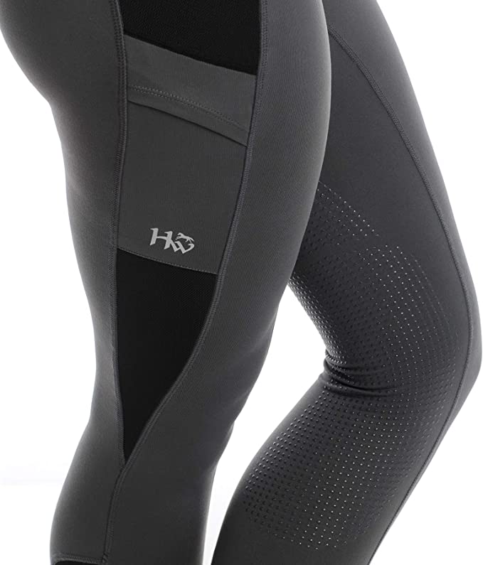 Side view of Charcoal Horseware Women's Silicon Riding Tights