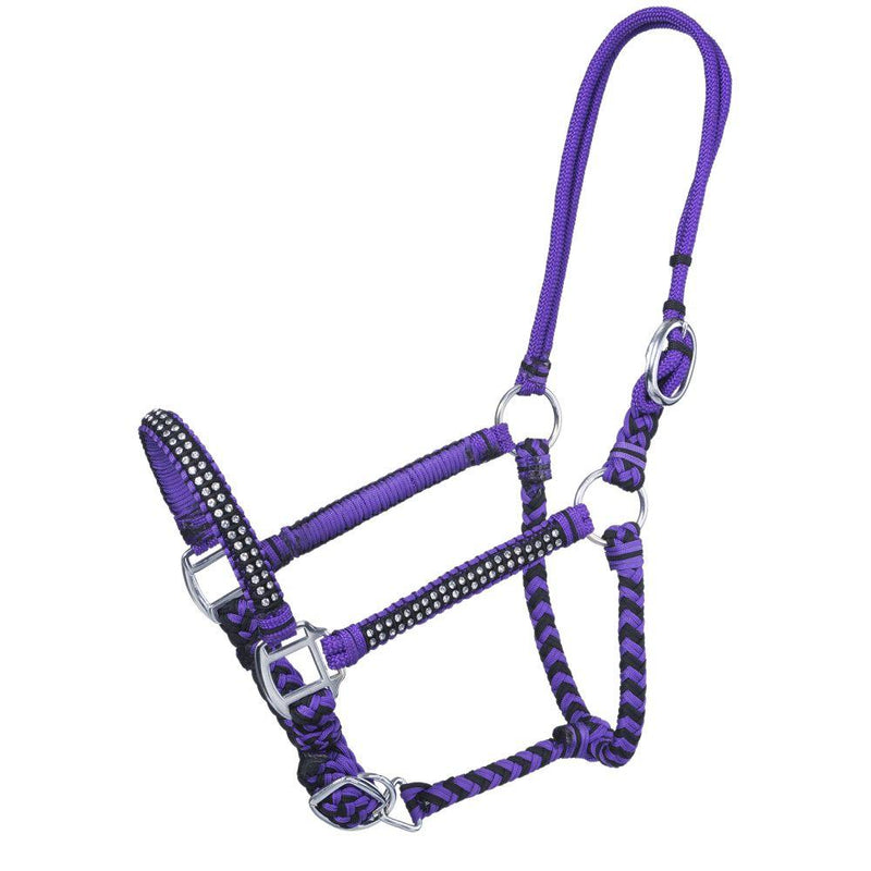 Braided Cord Halter with Crystal Accents Purple/Black Rope Halters JT International 
