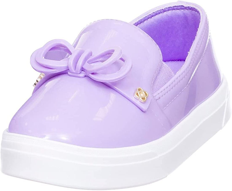 Front view of Lavender Lilac Petite Jolie Lupita Ribbon Girl's Slip On Shoes