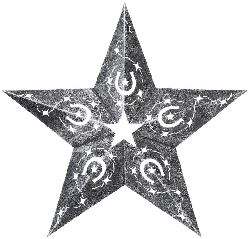 Black/Silver Barbwire and Horseshoe Cutout Star Metal Decor JT International