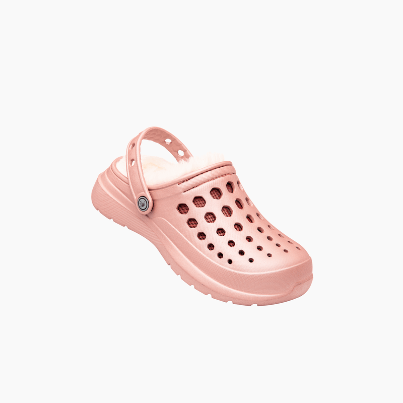 Metallic Rose Gold Joybees Kids' Cozy Lined Clog Front