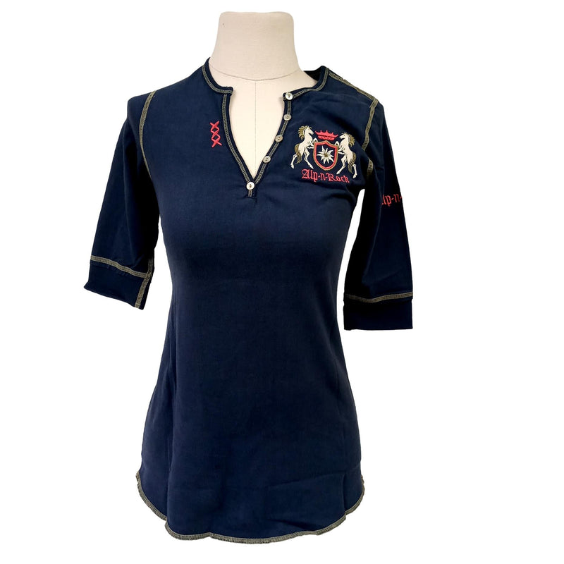 Alp n Rock Jumper Ladies Navy Henley Short Sleeve English Show Shirts