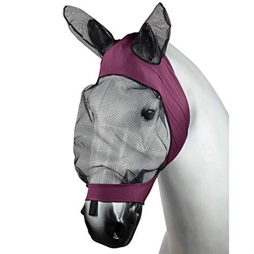 HORZE Soft Stretch Breathable Lycra Mesh Insect Fly Mask with Ear Protection Fly Masks Horze Dark Red Full 