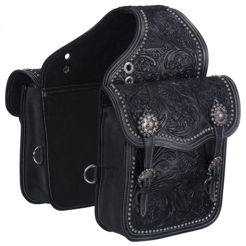 Tough 1 Saddle Bag Tooling Adjustable Buckle Leather Black 61-9915 Saddle Bags JT International 