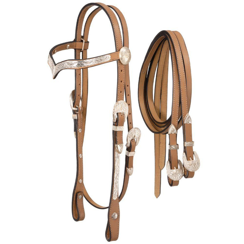 Silver Royal V-Brow Show Headstall Dark Oil English Bridle Accessories One Stop Equine Shop Light Oil 