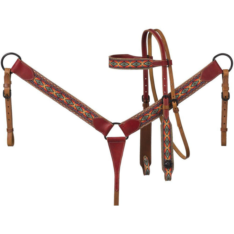 Tough-1 Printed Brow Headstall and Breastcollar Set English Bridle Accessories JT International Canyon Sunset Canyon Sunset 