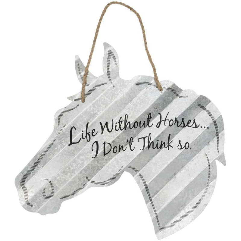 JT International Horse Shaped Metal Sign 20in Life without Horses Gifts JT International 