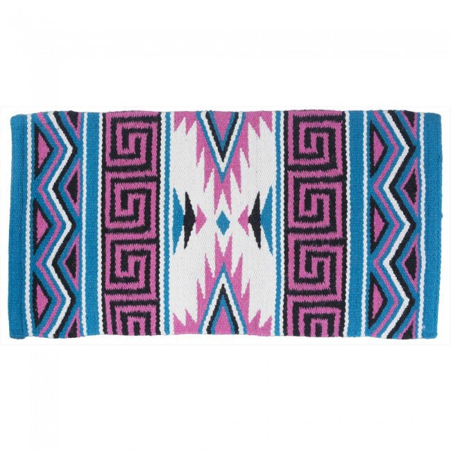 Turquoise/White/Pink/Black Tough 1 Mayan Navajo Wool Saddle Blanket