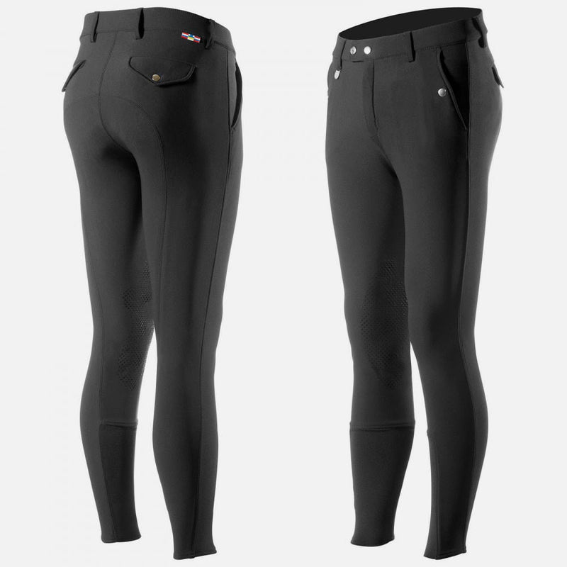 Black Front & Back Horze Men's Grand Prix Knee Patch Breeches - Silicone Grip Knee Patch Breeches