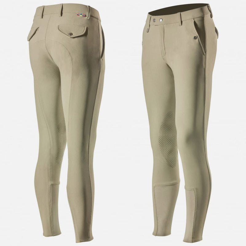 Tan Front & Back Horze Men's Grand Prix Knee Patch Breeches - Silicone Grip Knee Patch Breeches