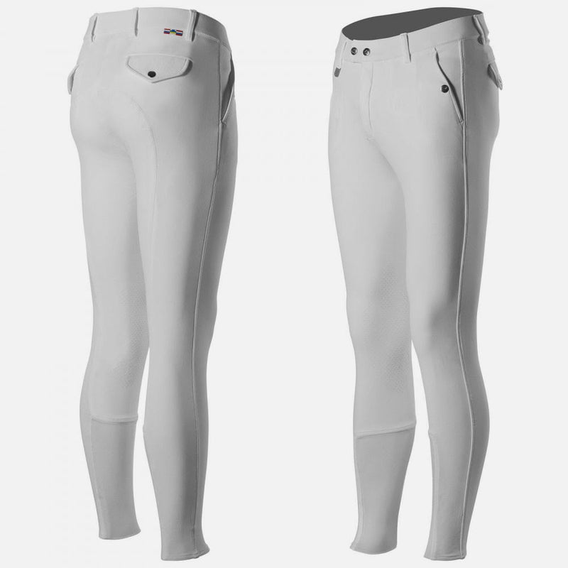 White Front & Back Horze Men's Grand Prix Knee Patch Breeches - Silicone Grip Knee Patch Breeches