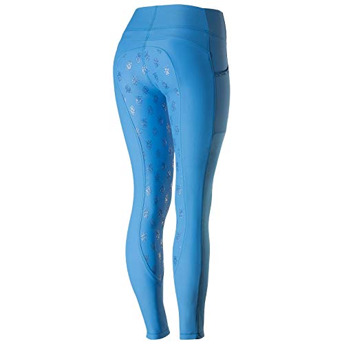 Back side of powder blue Horze Leah Women's UV Pro Riding Tights Full Seat Tights