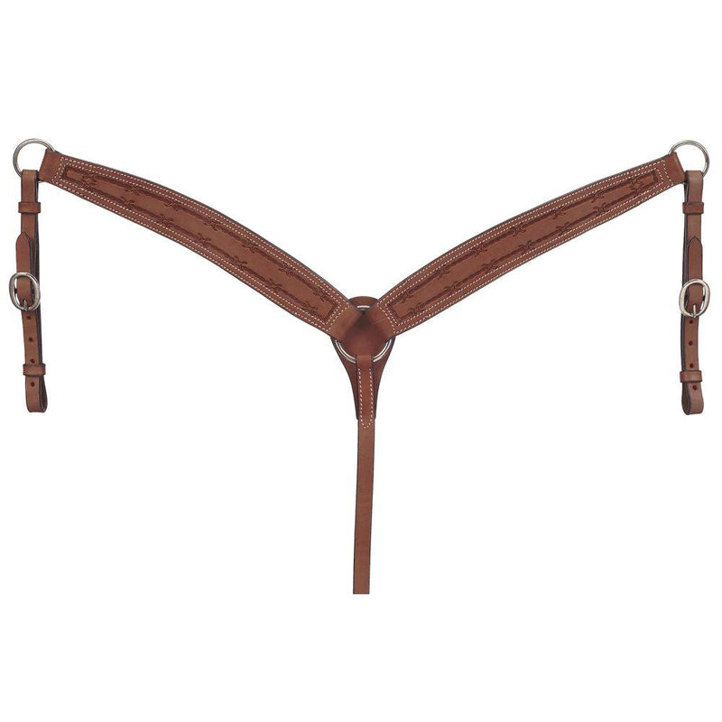 Tough 1 Premium Leather Tapered Breastcollar - Barbed Wired Tooled Saddle Accessories JT International Medium Oil 