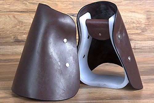Pair of Brown Royal King Medium Leather Hooded Stirrups JT International