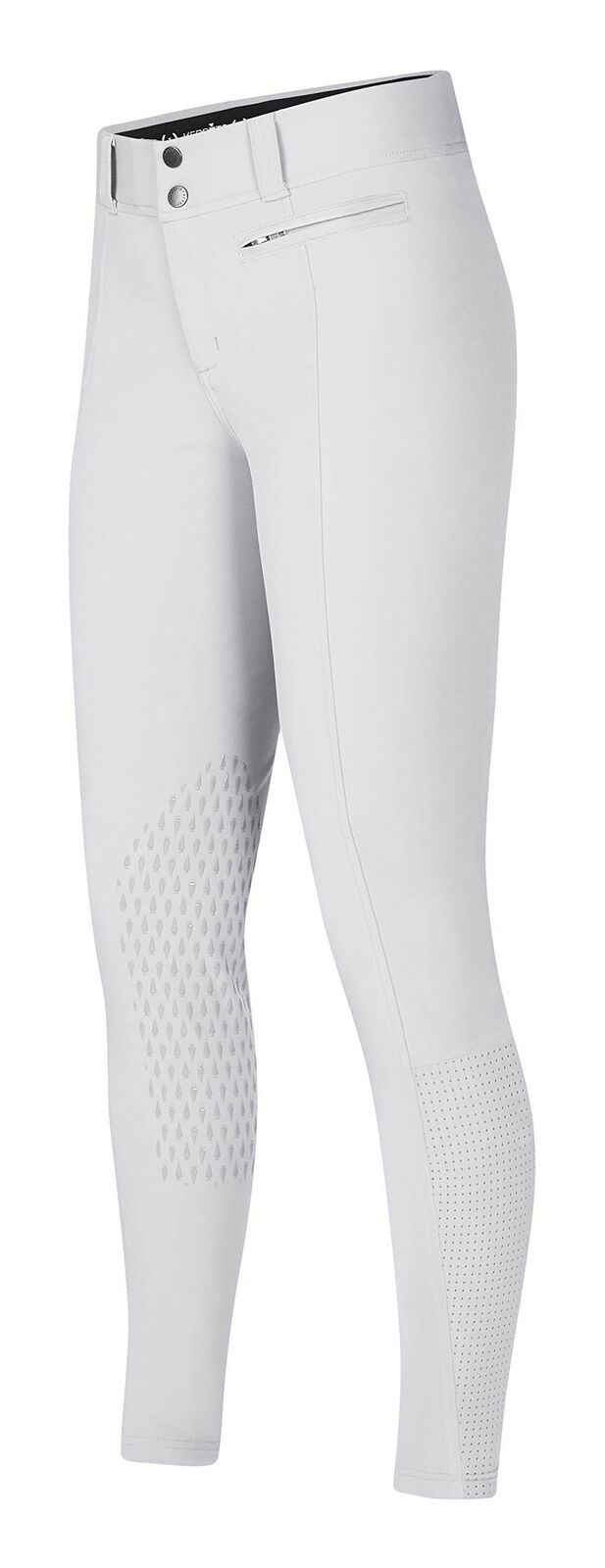 Side view of white Kerrits Affinity Women's IceFil Knee Patch Breeches