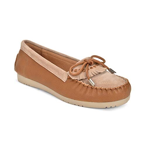 Five Tribe Women's Memorable Leather/Suede Moccasin Loafer Sizes 7-10 Loafers Five Tribe Caramel Natural 7.5 