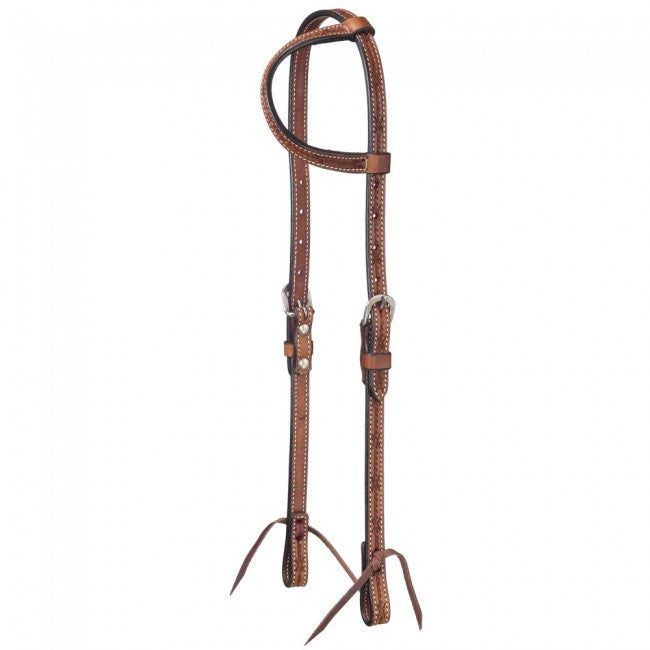 Medium Oil Tough 1 Leather Single Ear Headstall withBarbed Wire Detail