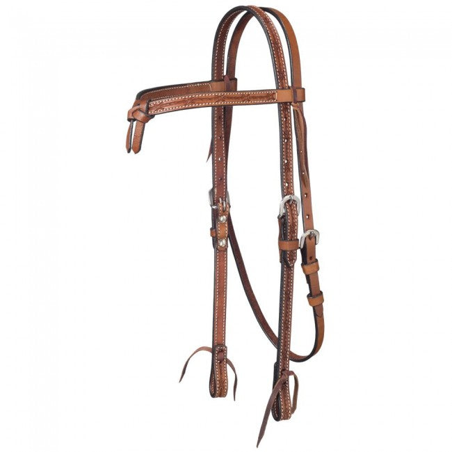Medium Oil Tough 1 Leather Futurity Brow Headstall with Barbed Wire Detail