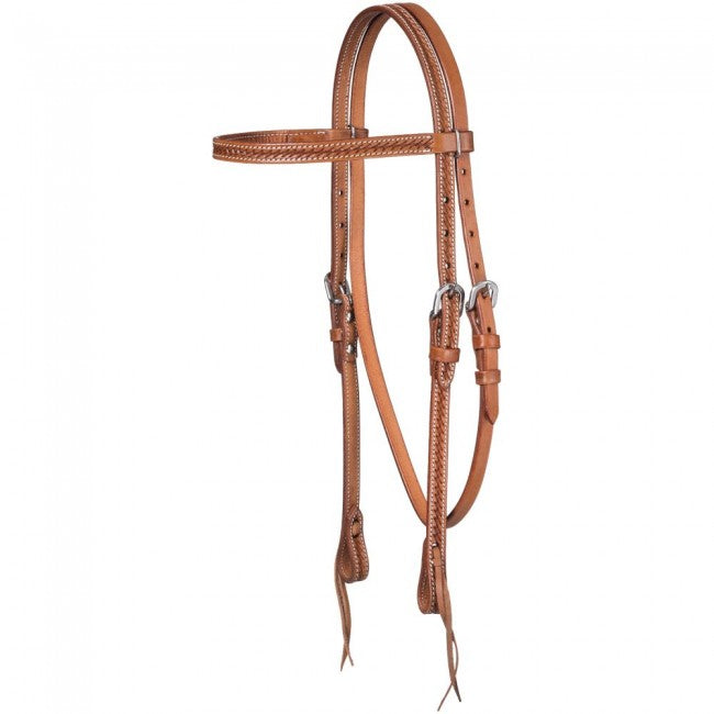 Medium Oil Tough 1 Browband Headstall with Basket Tooling and Tie Ends