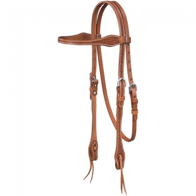 Tough 1 Basket Stamped Premium Cowhide Tapered Browband Headstall Headstalls Tough 1 