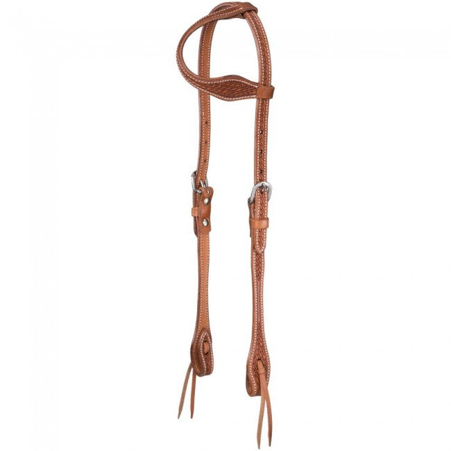 Tough 1 Basket Stamped Premium Cowhide Tapered One Ear Headstall Headstalls Tough 1 
