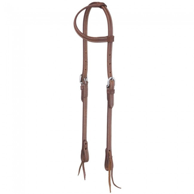 Tough 1 Double Stitched Harness Leather Single Ear Headstall With Tie Ends Headstalls Tough 1 