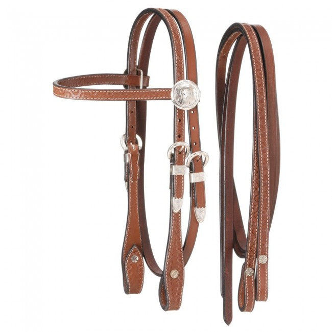 King Series Miniature Browband Headstall with Silver Conchos and Buckle Tip Headstalls JT International Light Chestnut Miniature Horse 