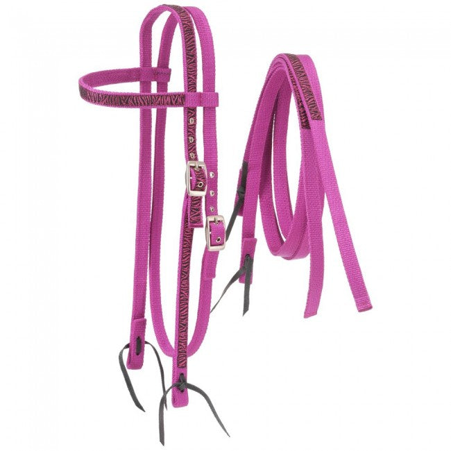 Pink Zebra Tough 1 Nylon Browband Headstalls and Reins with Printed Overlay Headstalls