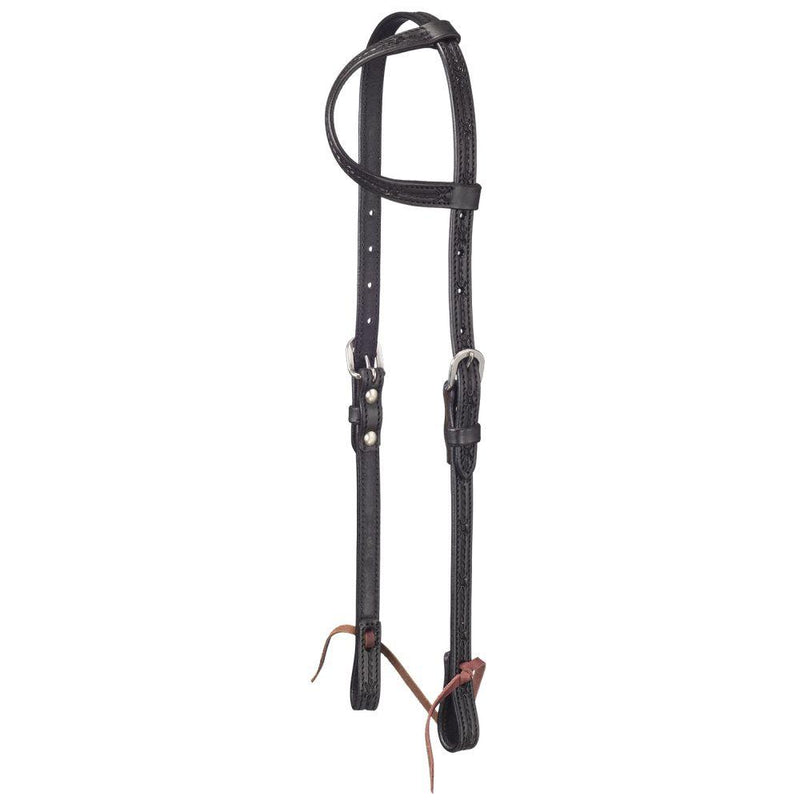 Black Tough 1 Leather Single Ear Headstall withBarbed Wire Detail
