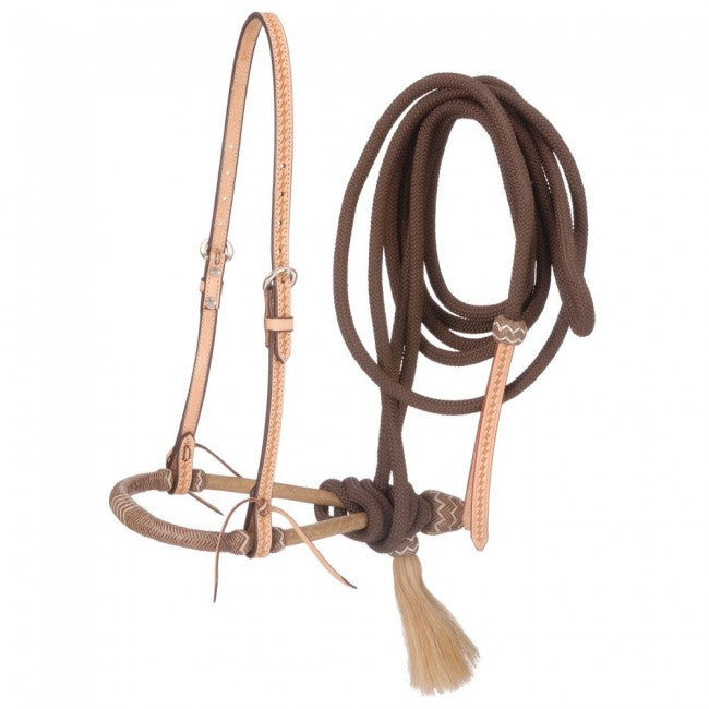 Brown Tough 1 Basketweave Bosal Hanger, Bosal and Cord Mecate Western Bridle Accessories