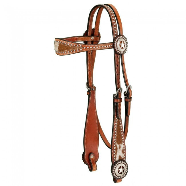 Medium Oil Tough 1 Browband Headstall With Spotted Hair Overlay