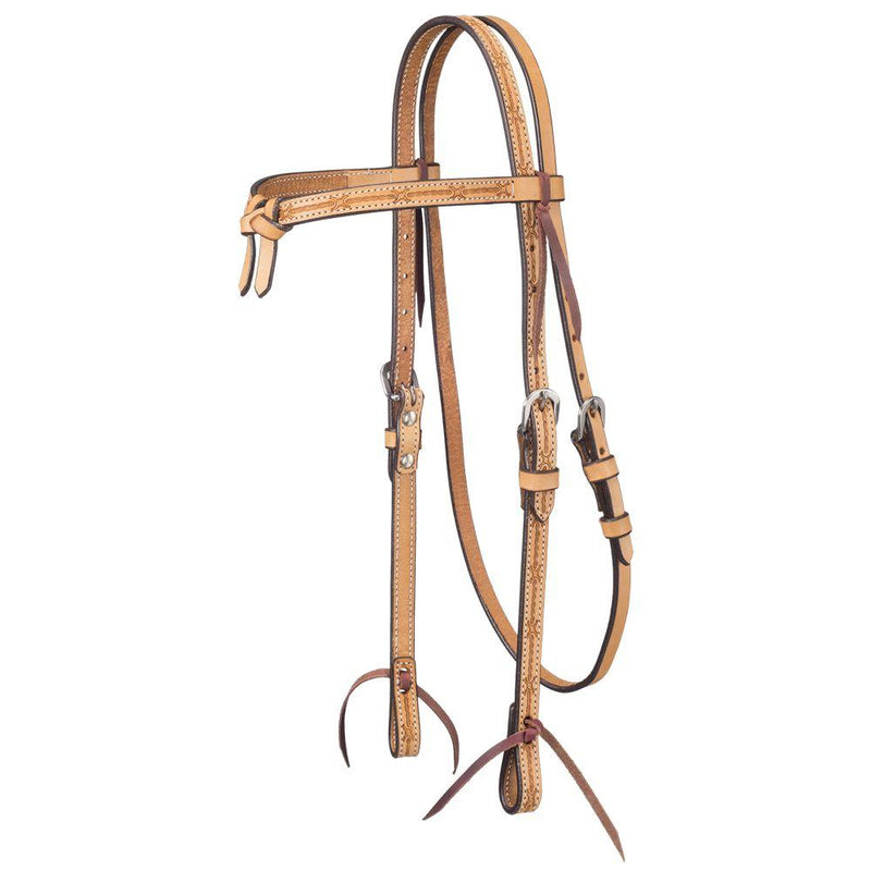 Light Oil Tough 1 Leather Futurity Brow Headstall with Barbed Wire Detail JT International