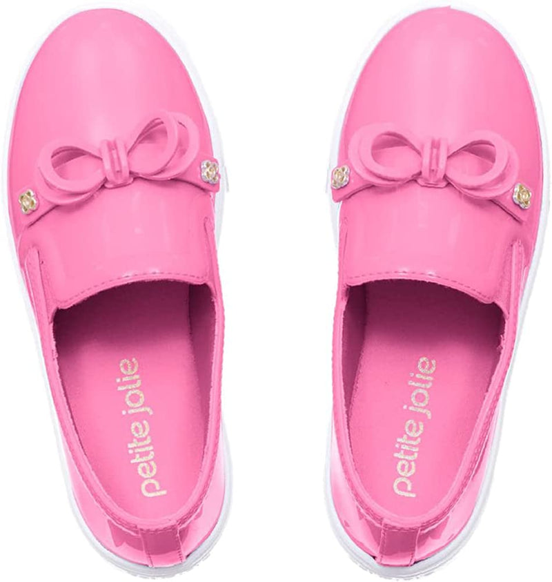 Top view of Neon Pink Petite Jolie Lupita Ribbon Girl's Slip On Shoes