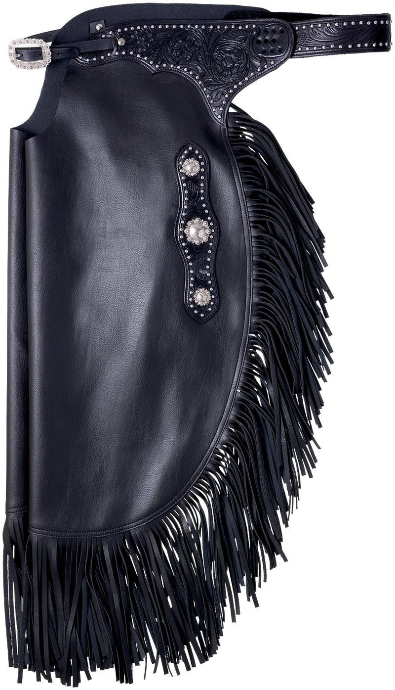 Black Large Tough 1 Faux Leather Chinks - Dots & Floral Yoke Saddle Bags
