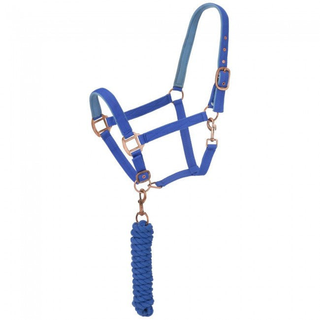 Blue/Royal Tough 1 Neoprene Padded Halter with Antique Hardware Lead Set Rope Halters