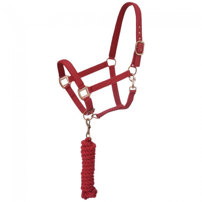 Red Tough 1 Neoprene Padded Halter with Antique Hardware Lead Set Rope Halters