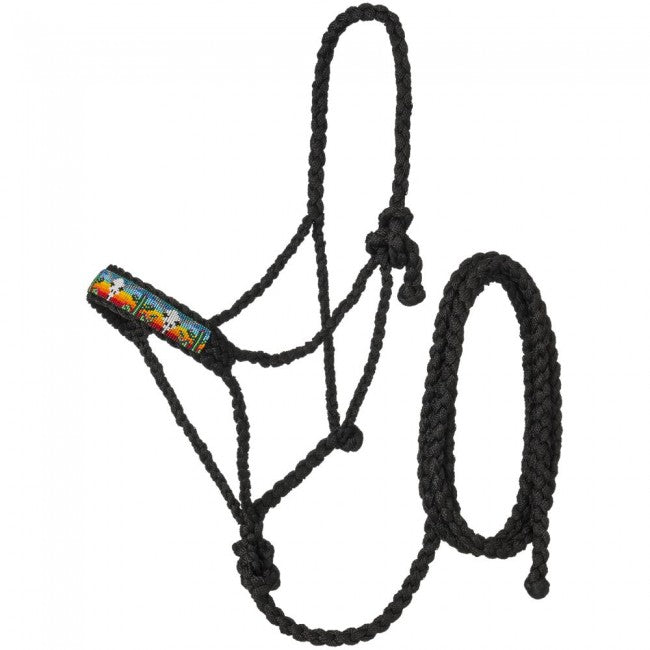 Black Cactus/Steer Head Tough 1 Beaded Mule Tape Halter with Lead Rope Halters