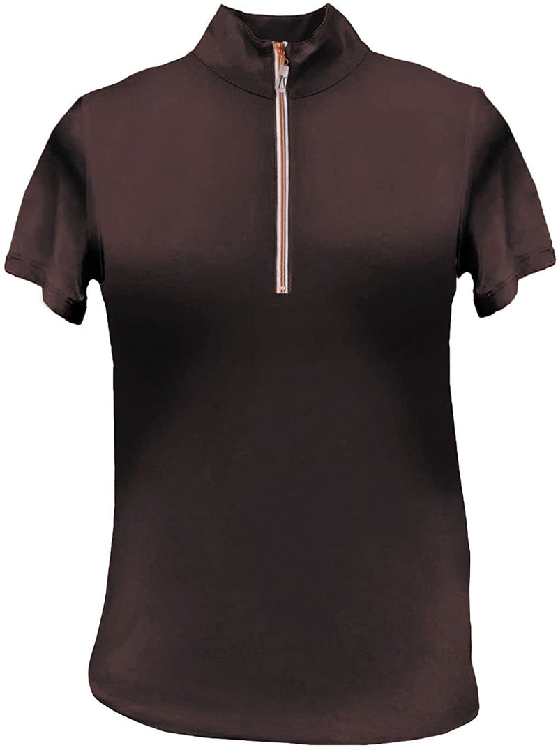Espresso Brown/Rose Gold Tailored Sportsman Icefil Zip Top Short Sleeve Shirt Technical Shirts