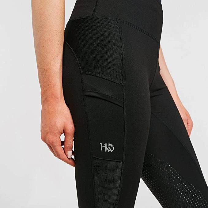 Side view of Black Horseware Women's Silicon Riding Tights