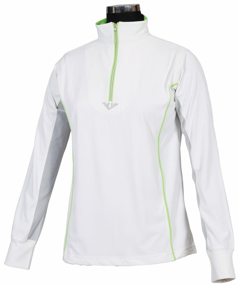 White/Neon Green Tuffrider Neon Mock Zip Women's Sport Shirt Long Sleeve Shirt 3X-Large