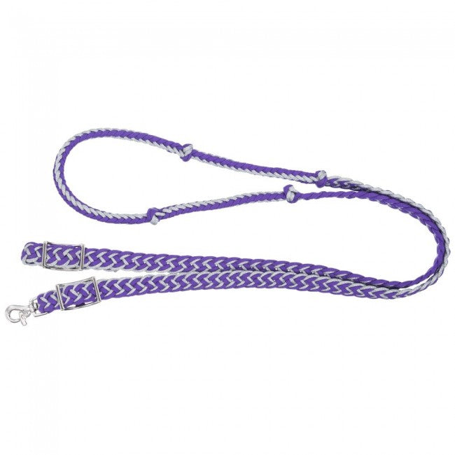Purple/Silver Tough 1 Metallic Cord Knotted Roping Reins English Reins