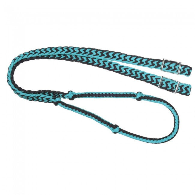Turquoise/Black Tough 1 Premium Knotted Cord Roping Reins English Reins