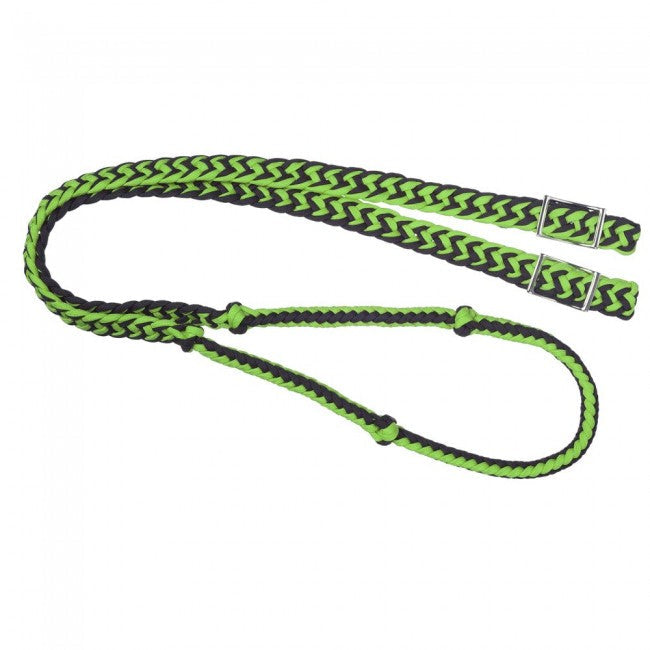 Neon Green/Black Tough 1 Premium Knotted Cord Roping Reins English Reins