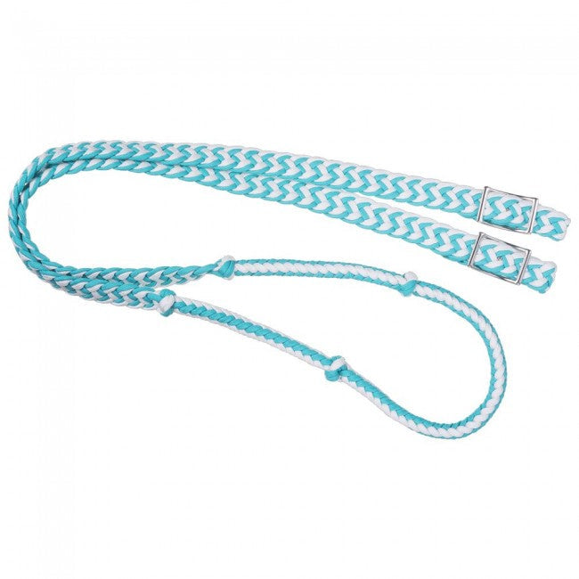 Turquoise/White Tough 1 Premium Knotted Cord Roping Reins English Reins