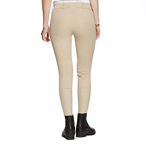 Girl with boots wearing Beige Ariat Heritage Women's Low Full Zip Breeches Knee Patch Breeches